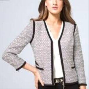 White House Black Market‎ Womens Zip-Up Tweed Jacket 3/4 Sleeve Size 4